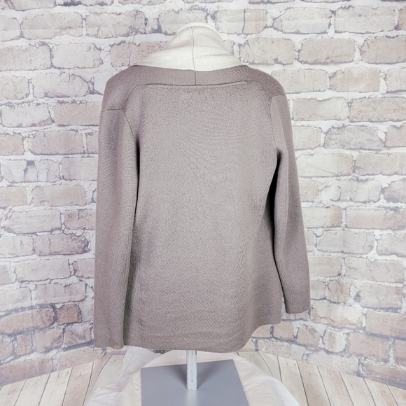 Babaton Fine Merino Wool Cardigan Shawl Collar Taupe Cream Patch Pockets XS - Picture 7 of 10